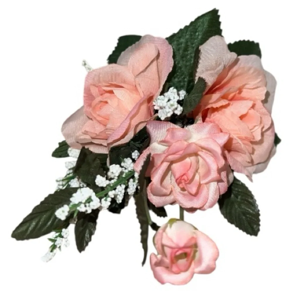 Elegant Peach artificial Floral wristband corsage or pin on corsage Arrangement